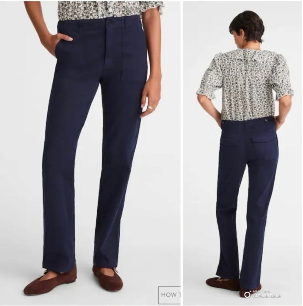 Madewell The Straight Utility Pants Navy Blue Twill Chino 26 Style NX472